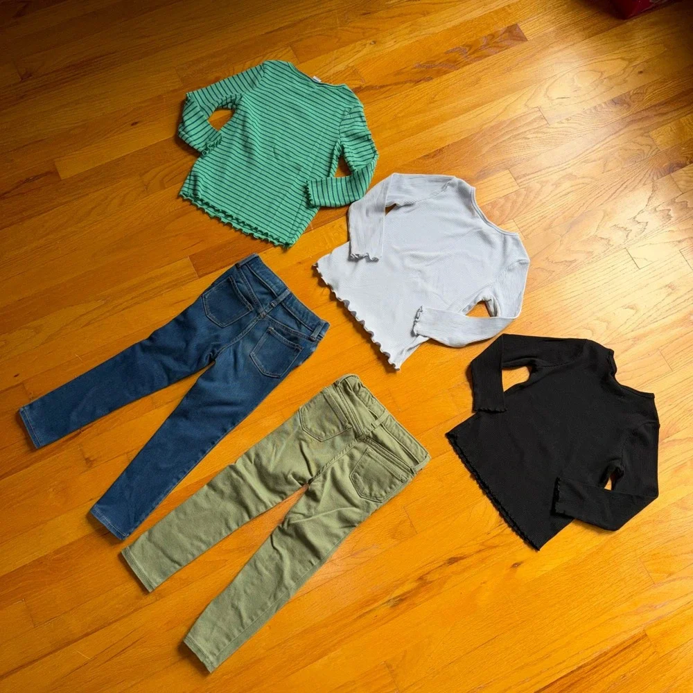 Old Navy Girls 4T Bundle 3 Ribbed Lettuce Edge Tops 2 Jeggings Fall Set Bundle